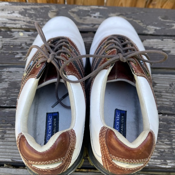 Etonic White & Brown Golf Lace Up Shoe Cleats | 8 - Picture 7 of 10